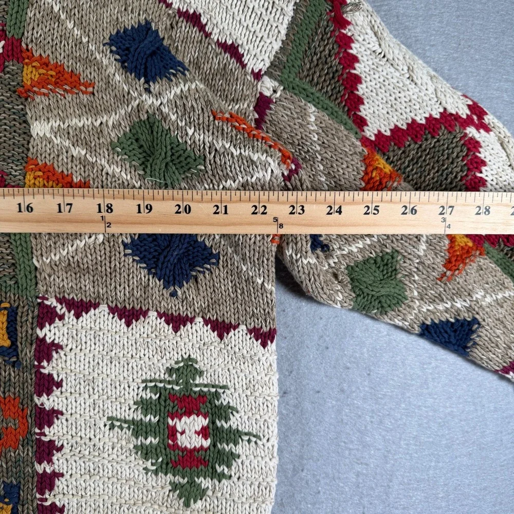 Vintage Boston Traders Hand Knit Cotton‎ Sweater Mens Medium Aztec Pattern